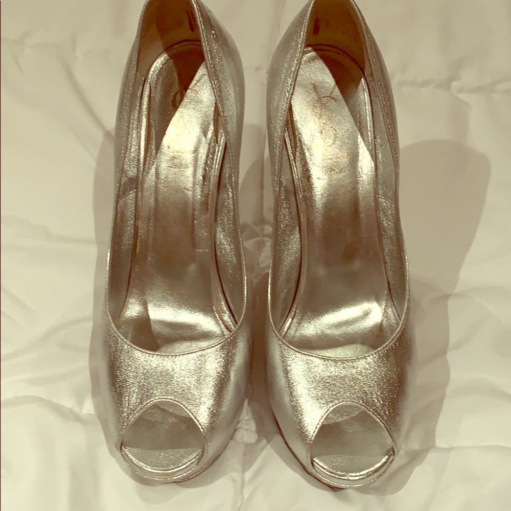 YSL authentic gently used silver open toe heel